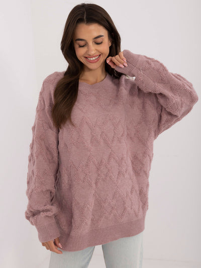 Jasnofioletowy damski sweter oversize z okrągłym dekoltem