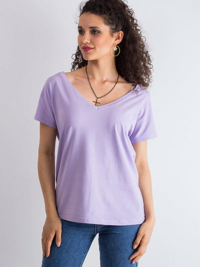 Bawełniany t-shirt V-neck jasnofioletowy