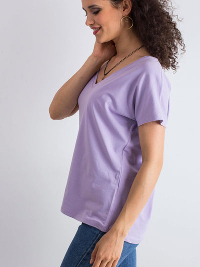 Bawełniany t-shirt V-neck jasnofioletowy