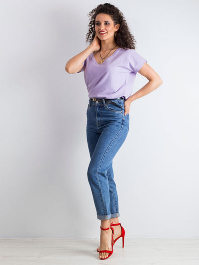 Bawełniany t-shirt V-neck jasnofioletowy