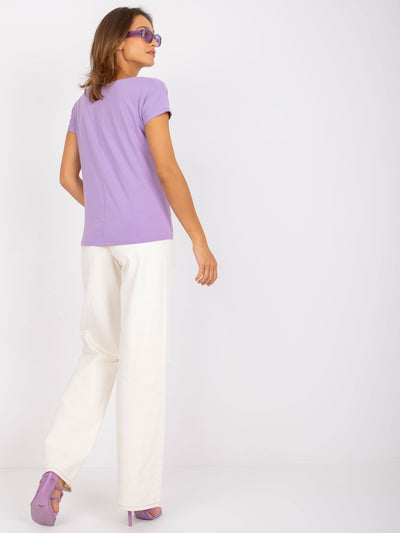 Bawełniany t-shirt V-neck jasnofioletowy