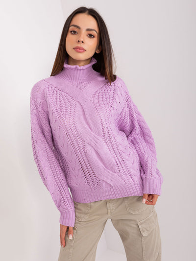Jasnofioletowy sweter oversize z bufiastym rękawem