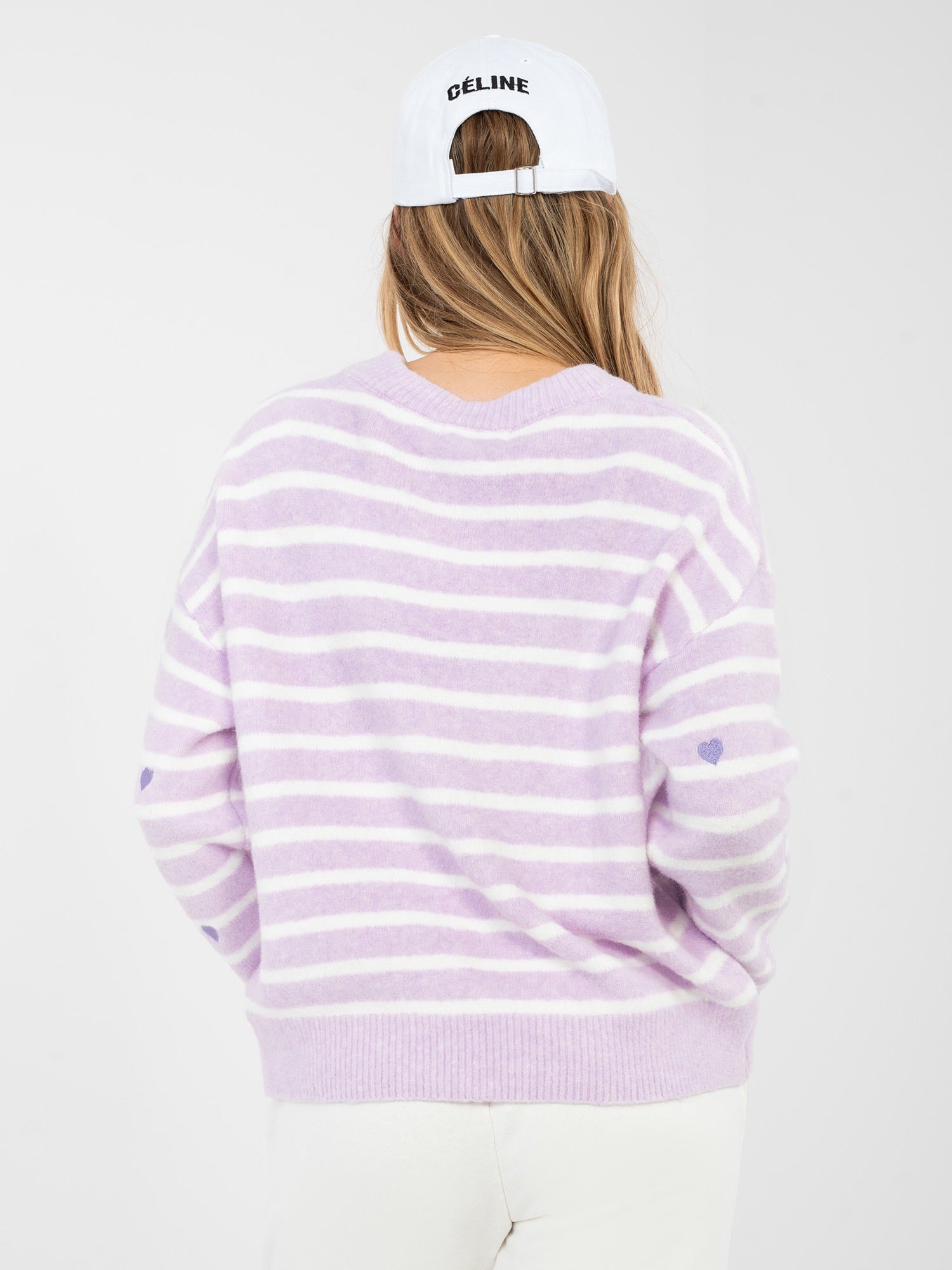 Jasnofioletowy sweter sweter oversize w paski