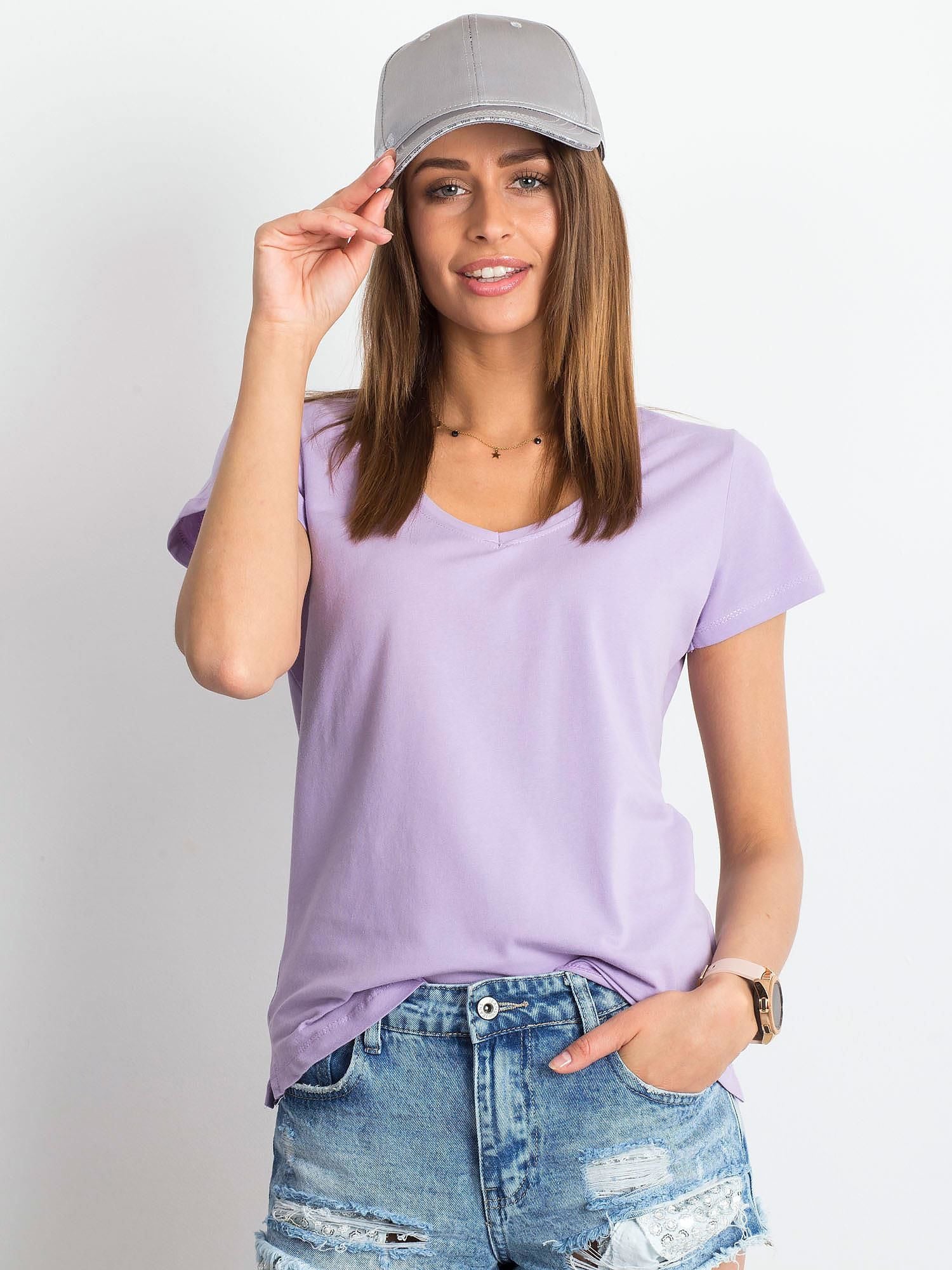 T-shirt w serek jasnofioletowy