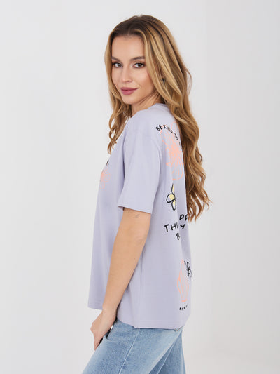 SUBLEVEL Jasnofioletowy t-shirt z letnim nadrukiem
