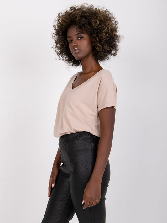 Bawełniany t-shirt V-neck jasnokawowy