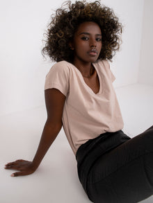 Bawełniany t-shirt V-neck jasnokawowy