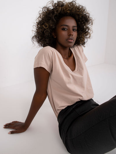 Bawełniany t-shirt V-neck jasnokawowy