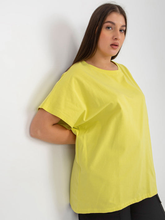 Jasnolimonkowy damski t-shirt plus size o luźnym kroju