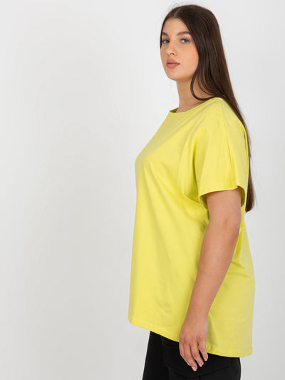 Jasnolimonkowy damski t-shirt plus size o luźnym kroju