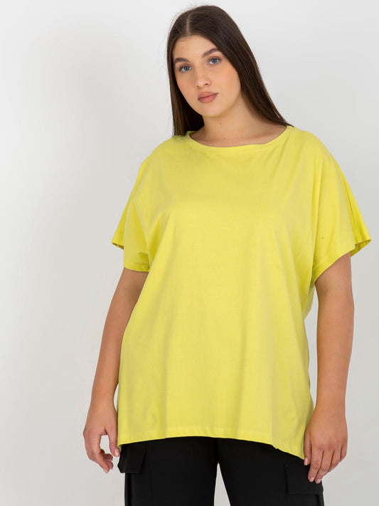 Jasnolimonkowy damski t-shirt plus size o luźnym kroju