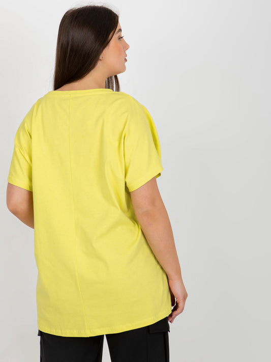 Jasnolimonkowy damski t-shirt plus size o luźnym kroju