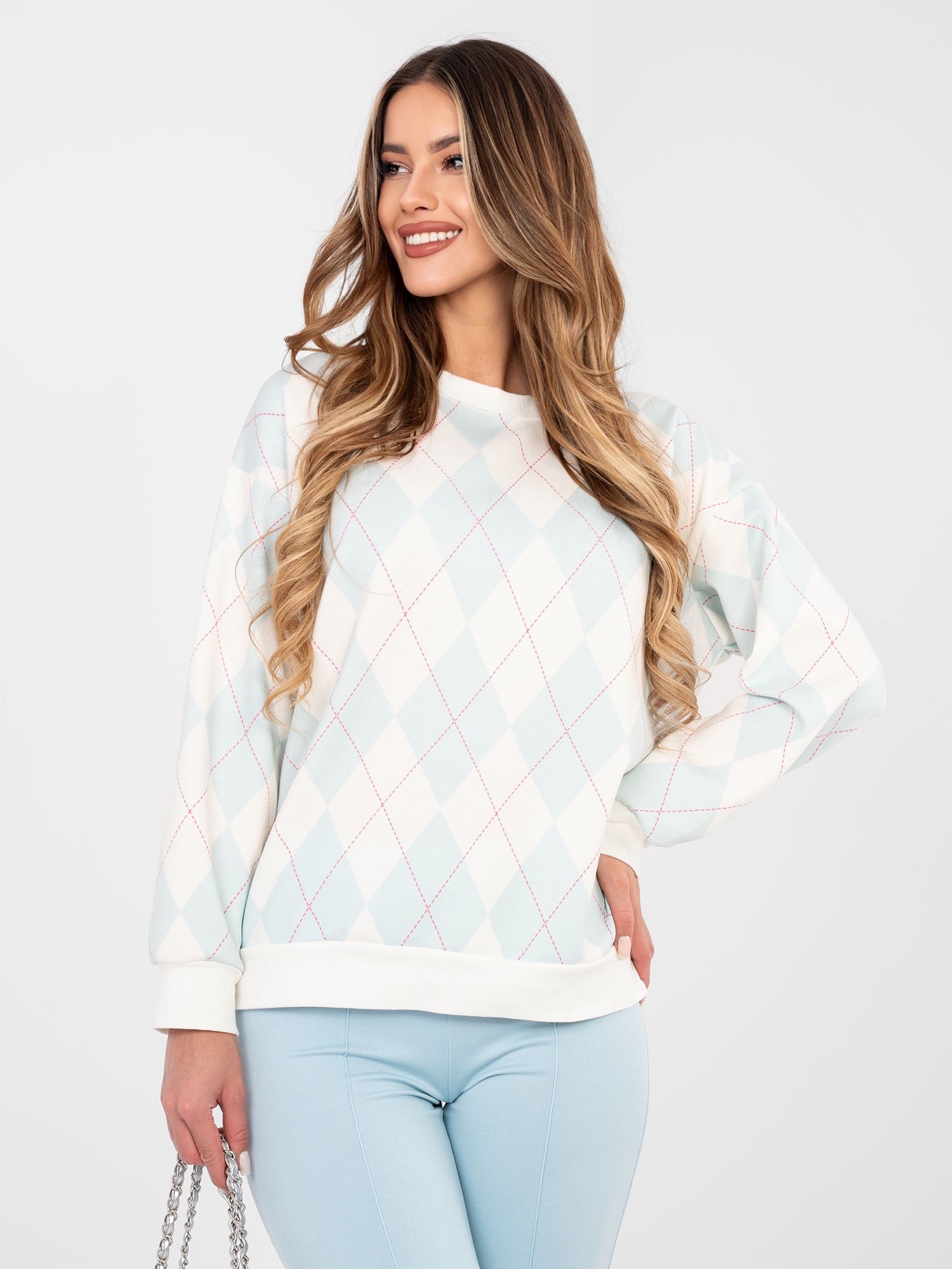 Jasnomiętowa bluza oversize z długim rękawem