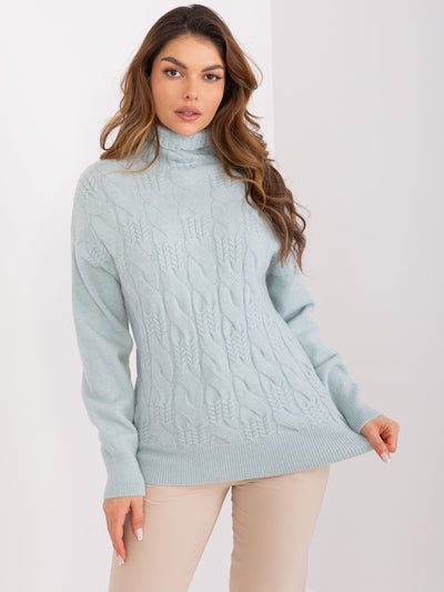Jasnomiętowy dzianinowy sweter z golfem