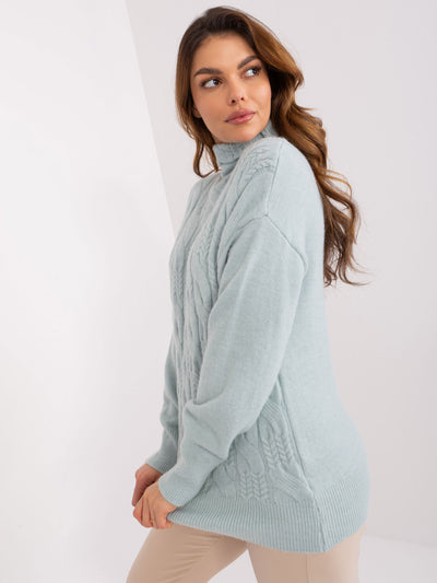 Jasnomiętowy dzianinowy sweter z golfem