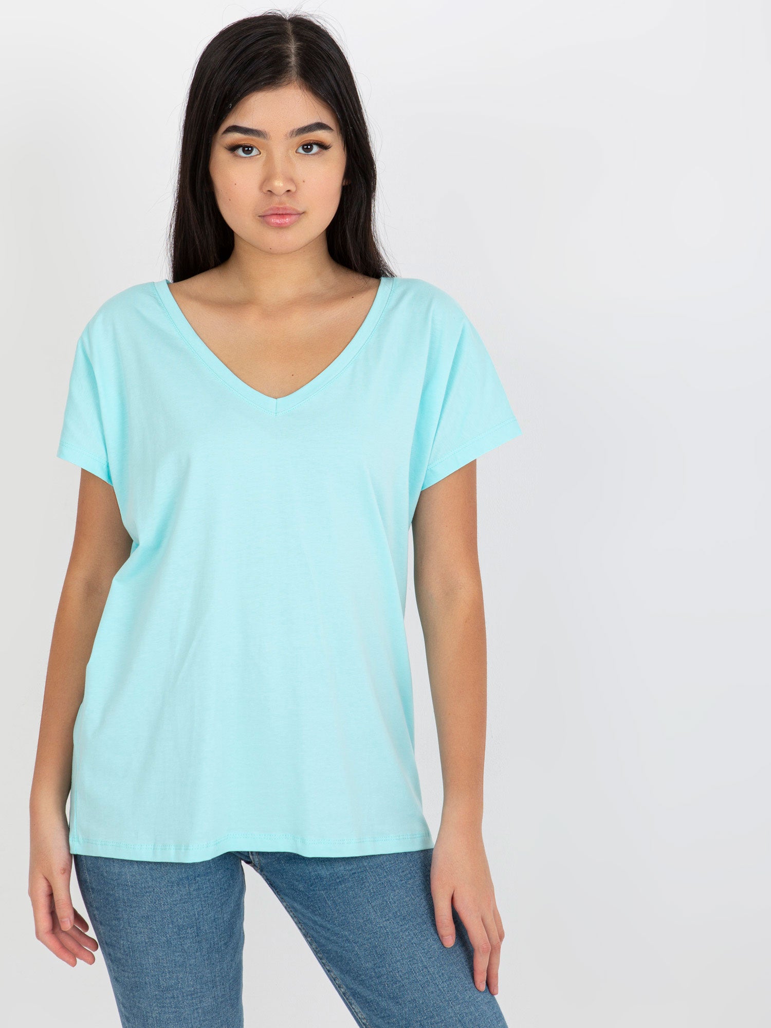 Jasnomiętowy klasyczny t-shirt basic z bawełny Emory