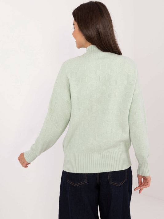Jasnomiętowy wzorzysty sweter z półgolfem