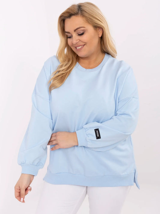 Jasnoniebieska bawełniana bluza plus size z rozcięciami