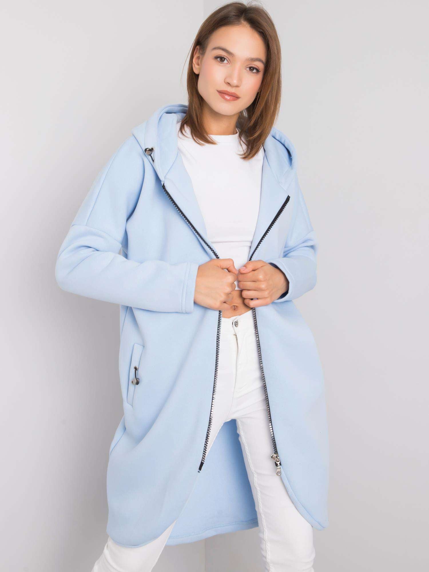 RUE PARIS Jasnoniebieska długa bluza z kapturem