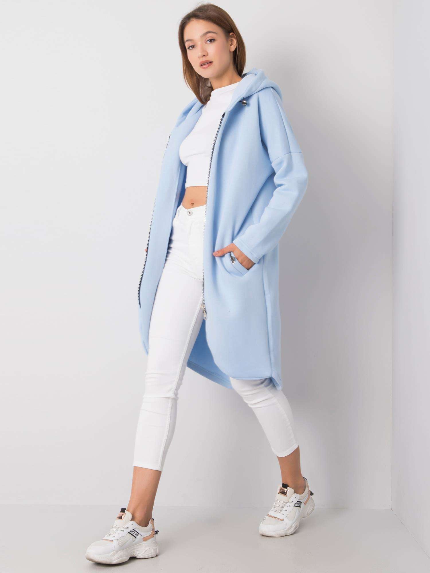 RUE PARIS Jasnoniebieska długa bluza z kapturem