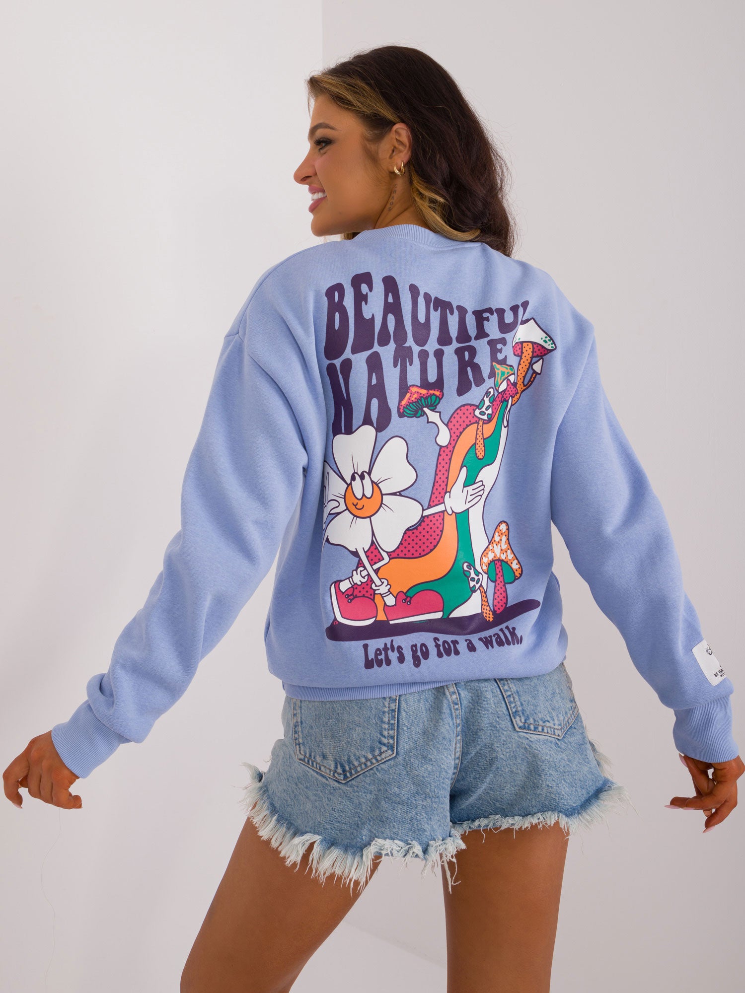 SUBLEVEL Jasnoniebieska bluza bez kaptura z printem