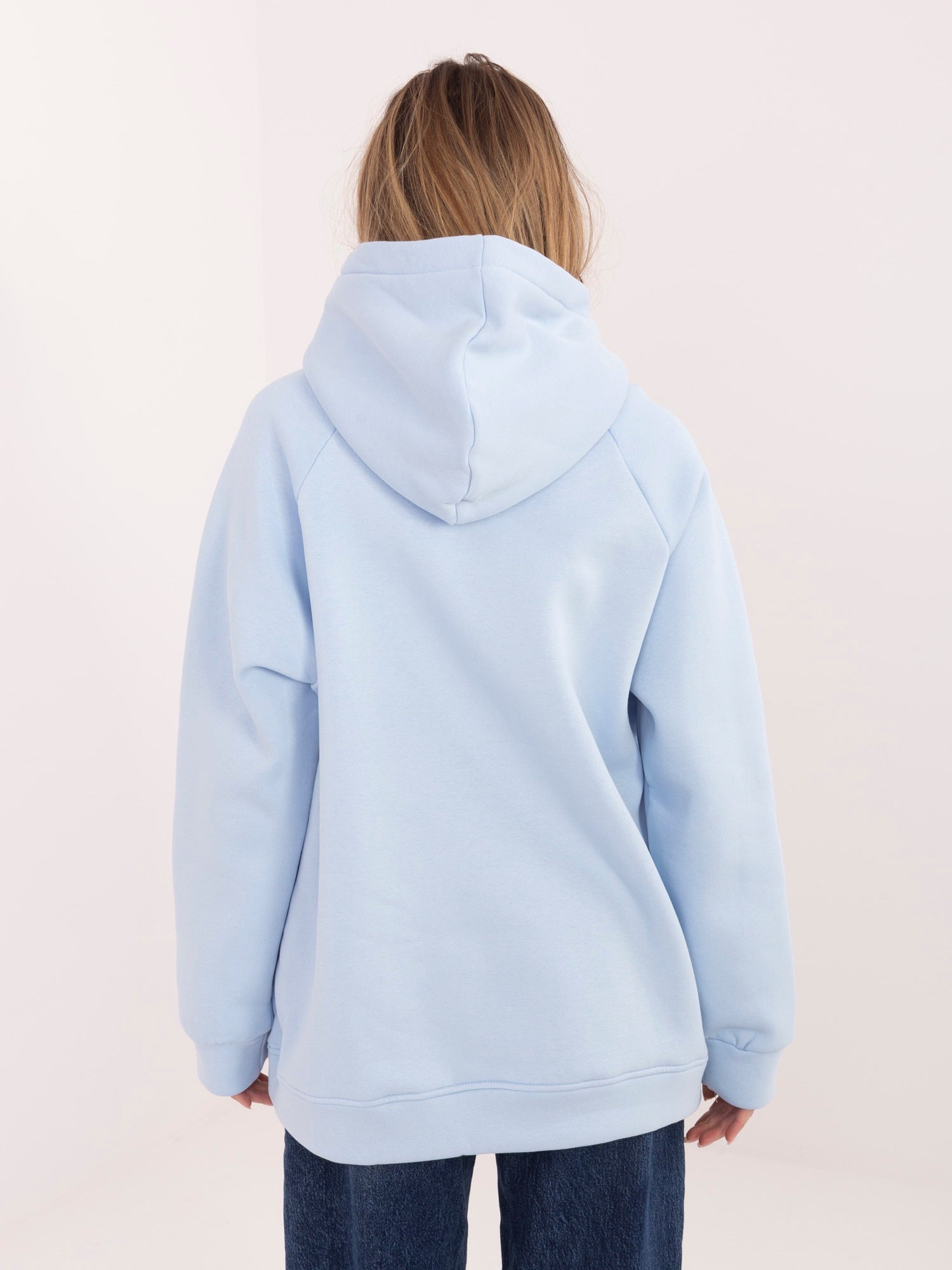 RUE PARIS Jasnoniebieska bluza kangurka z kapturem