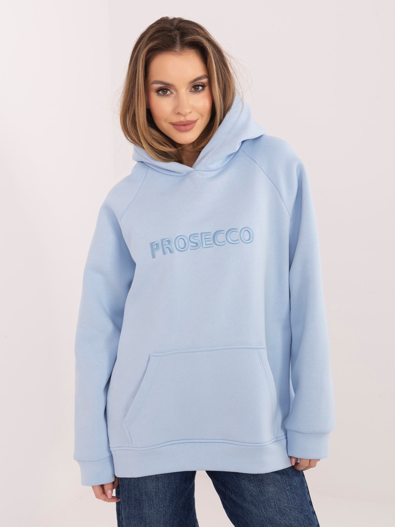 RUE PARIS Jasnoniebieska bluza kangurka z kapturem