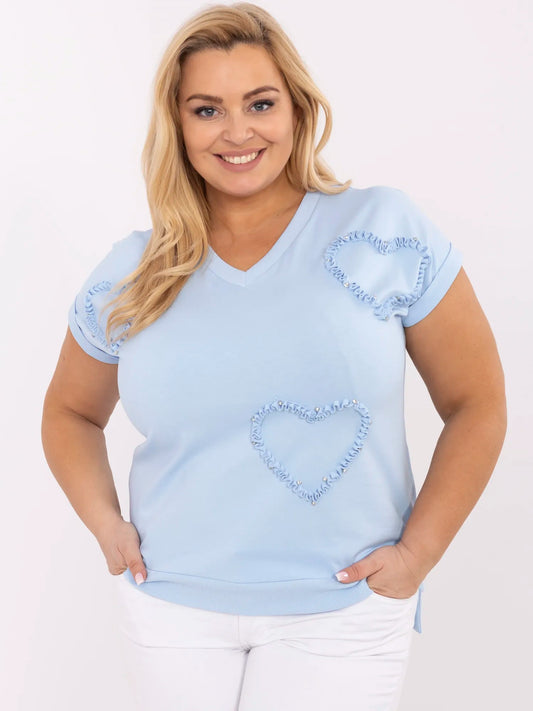 Jasnoniebieska bluzka plus size w serca