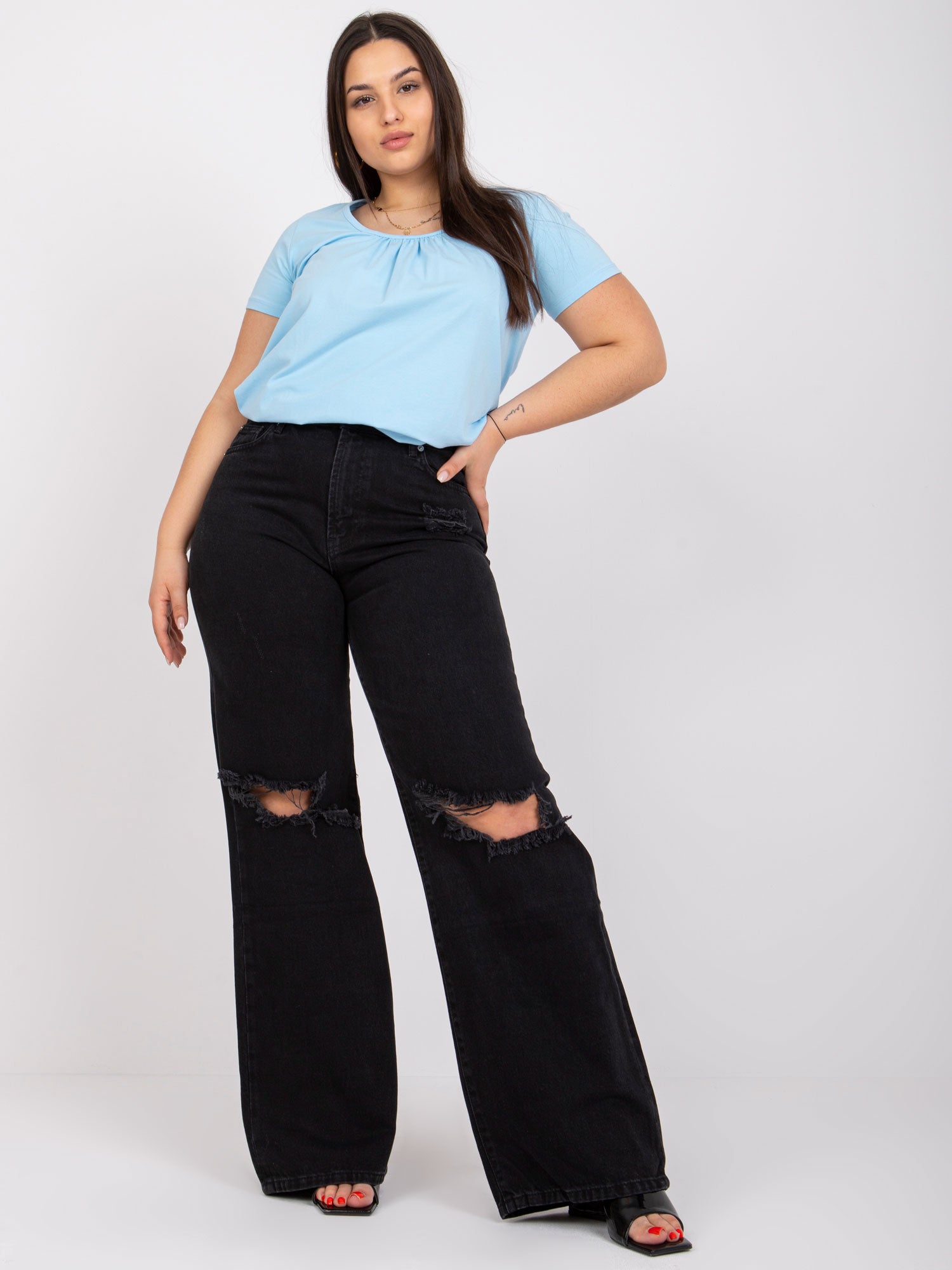 Jasnoniebieska bawełniana bluzka plus size