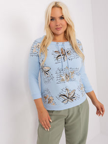 Jasnoniebieska damska bluzka plus size z printem