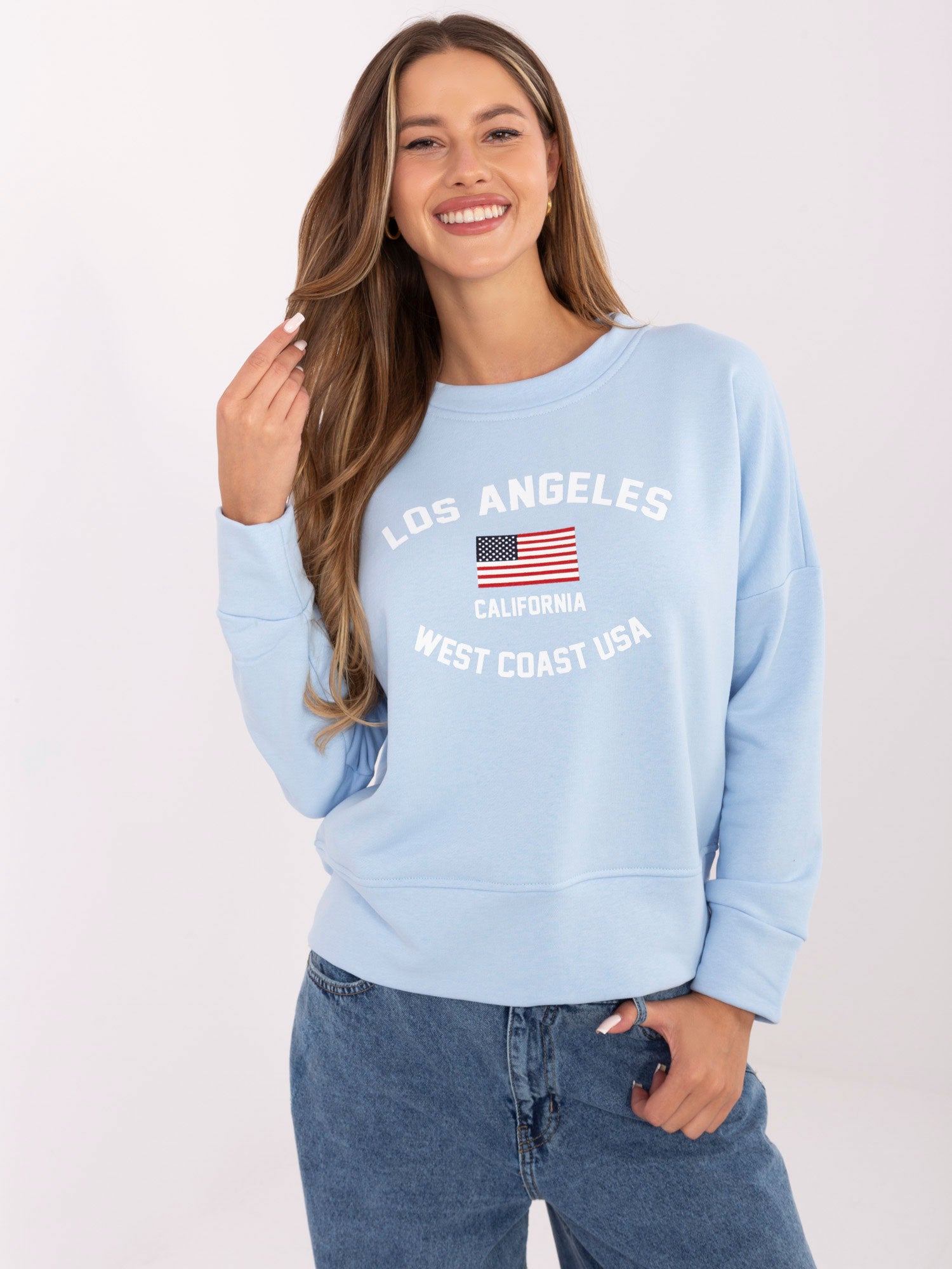 RUE PARIS Jasnoniebieska bluza w amerykańskim stylu