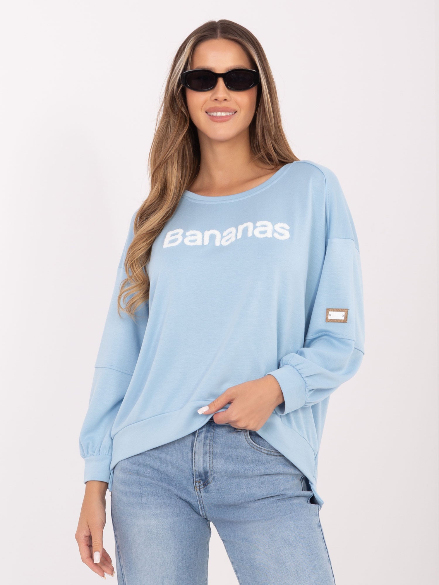 RUE PARIS Jasnoniebieska damska bluza z miękkiego materiału