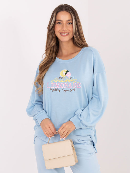 RUE PARIS Jasnoniebieska damska bluza z napisem Lemonade
