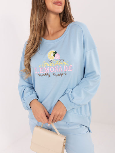 RUE PARIS Jasnoniebieska damska bluza z napisem Lemonade
