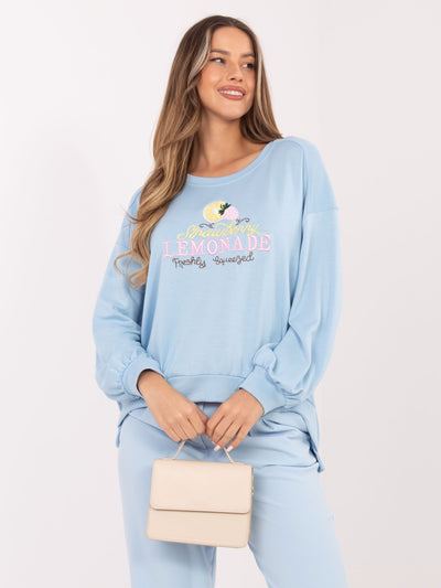 RUE PARIS Jasnoniebieska damska bluza z napisem Lemonade