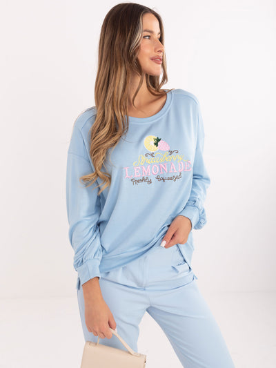 RUE PARIS Jasnoniebieska damska bluza z napisem Lemonade