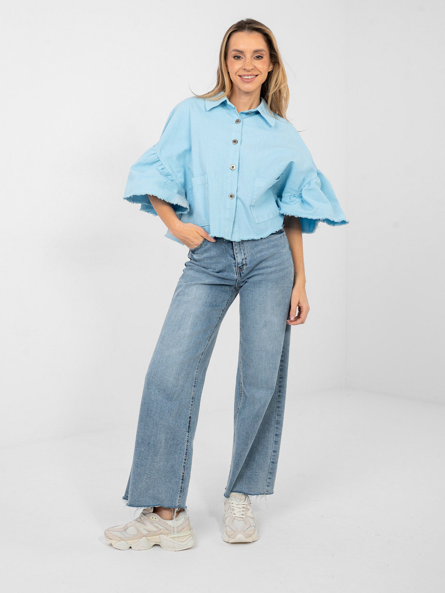 RUE PARIS Jasnoniebieska jeansowa kurtka oversize