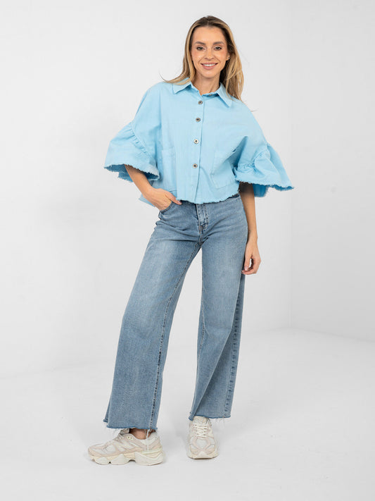 RUE PARIS Jasnoniebieska jeansowa kurtka oversize