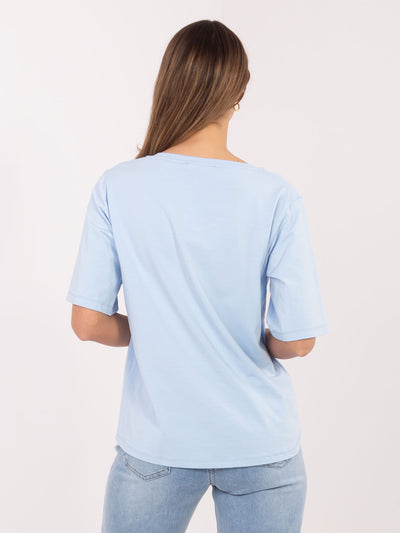 RUE PARIS Jasnoniebieski damski t-shirt z dekoltem w serek