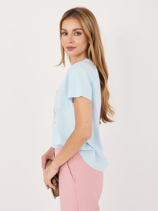 Jasnoniebieski damski t-shirt z bawełny