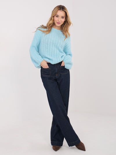 Jasnoniebieski damski sweter w szeroki prążek