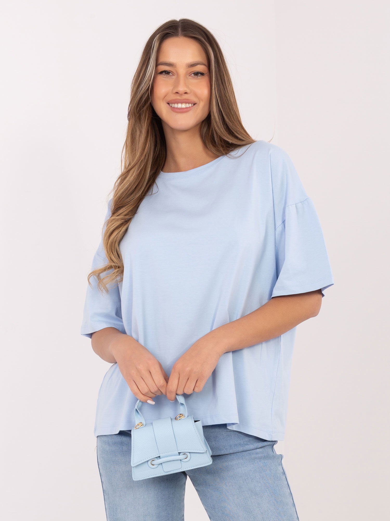 RUE PARIS Jasnoniebieski bawełniany t-shirt basic