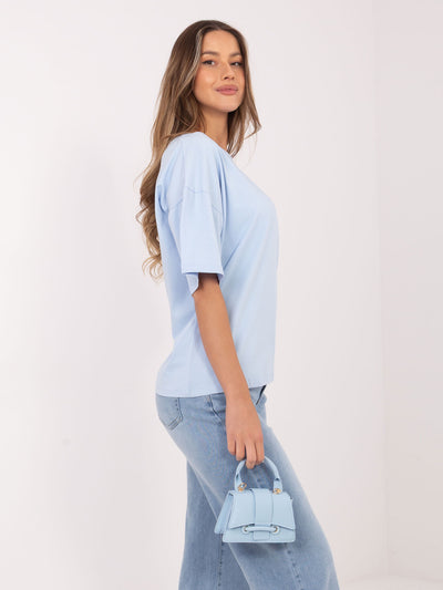 RUE PARIS Jasnoniebieski bawełniany t-shirt basic