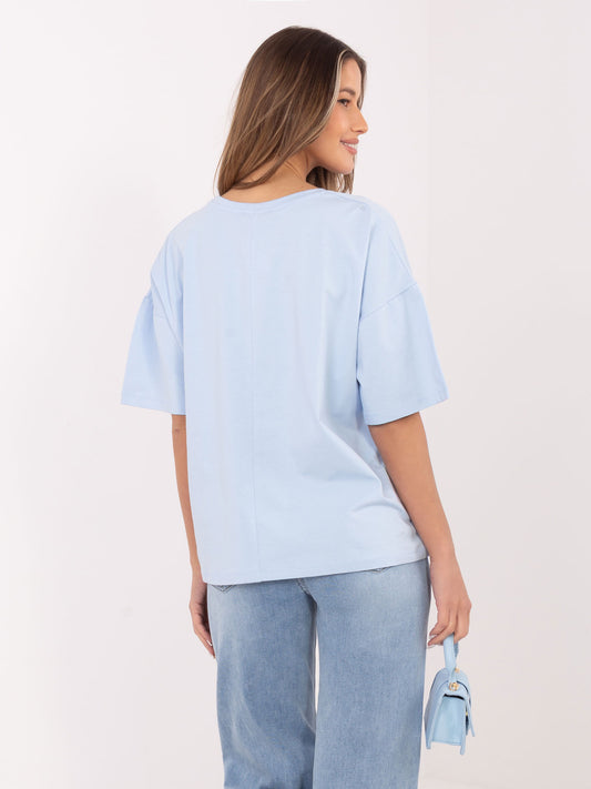 RUE PARIS Jasnoniebieski bawełniany t-shirt basic
