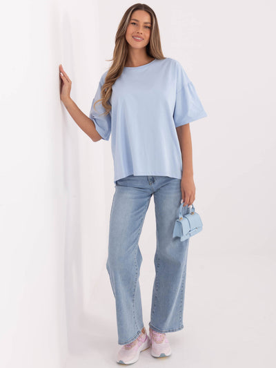 RUE PARIS Jasnoniebieski bawełniany t-shirt basic