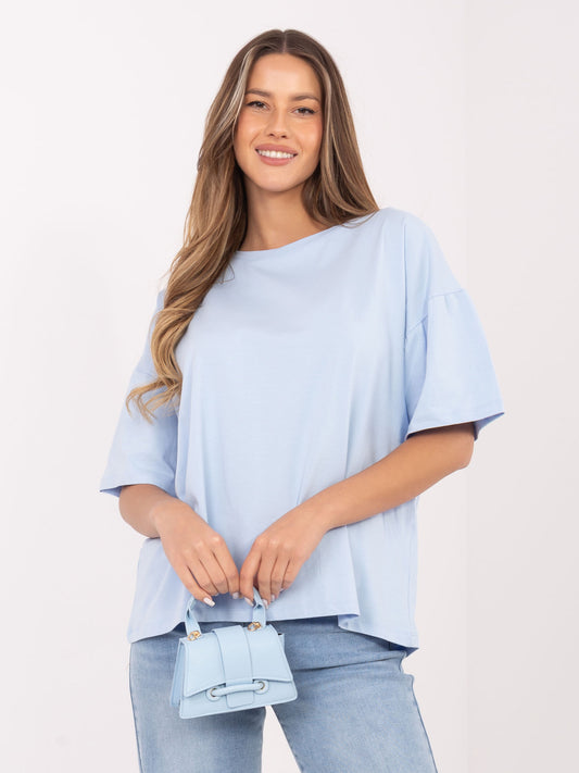 RUE PARIS Jasnoniebieski bawełniany t-shirt basic
