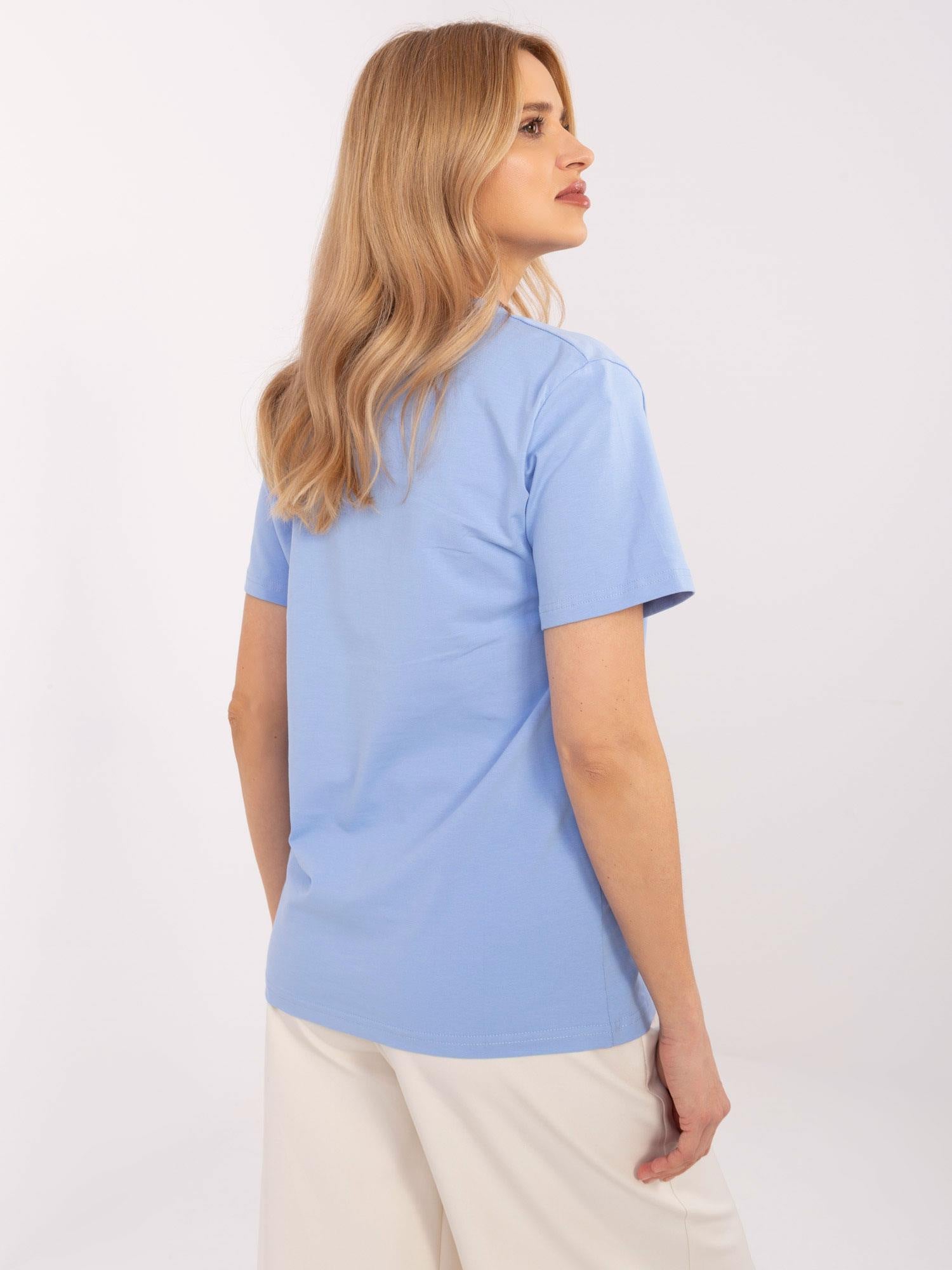 Jasnoniebieski bawełniany t-shirt damski z napisem