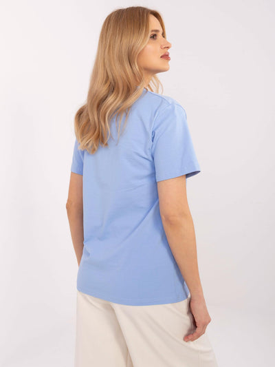 Jasnoniebieski bawełniany t-shirt damski z napisem