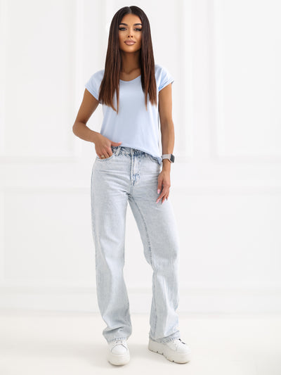 BASIC FEEL GOOD Jasnoniebieski damski t-shirt z bawełny