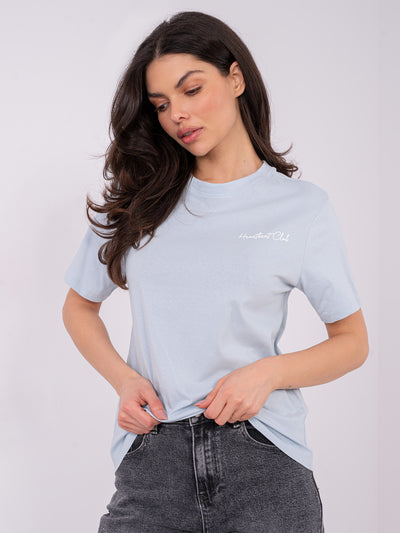 SUBLEVEL Jasnoniebieski t-shirt z nadrukiem na plecach
